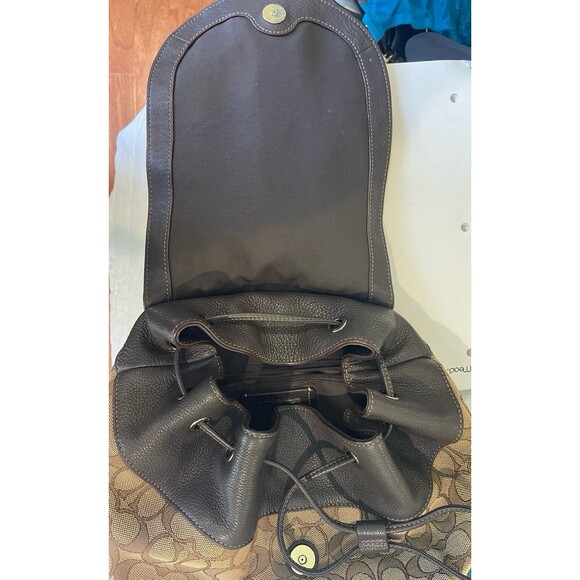 Coach Backpack Large Leather Canvas Brown Signature Logo Print Classic Preppy - Picture 11 of 12